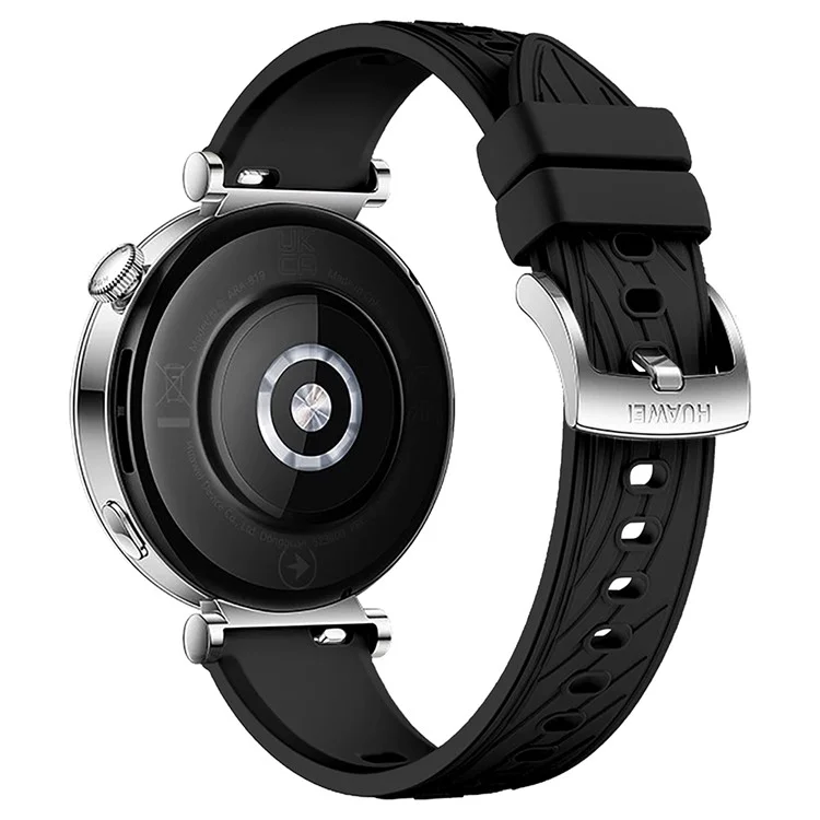 Для Huawei Watch GT 4 41 мм / Xiaomi Mi Watch Силиконовый ремешок 18 мм Текстурированный ремешок для часов - Черный+Серебряная пряжка