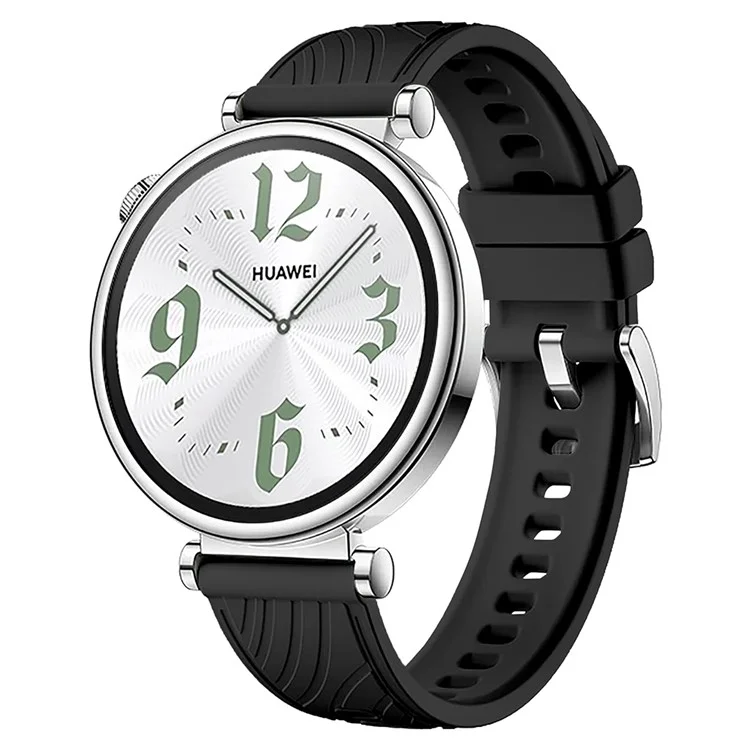Для Huawei Watch GT 4 41 мм / Xiaomi Mi Watch Силиконовый ремешок 18 мм Текстурированный ремешок для часов - Черный+Серебряная пряжка