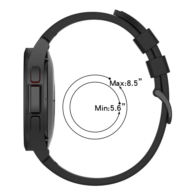 For Samsung Galaxy Watch FE 40mm / Watch4 / Watch 5 / Watch 5 Pro / Watch6 Replacement Bands Black Buckle Silicone Strap - Grey