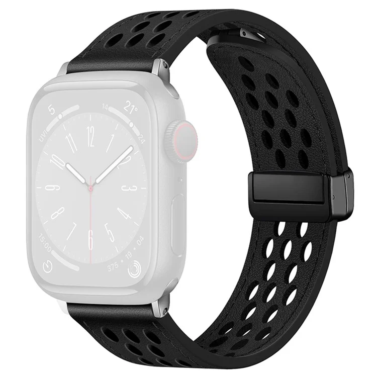 Watch Band For Apple Watch Series 10 42mm / 9 8 7 41mm / SE (2023) SE (2022) SE 6 5 4 40mm / 3 2 1 38mm Hollow-Out Leather Strap - Black