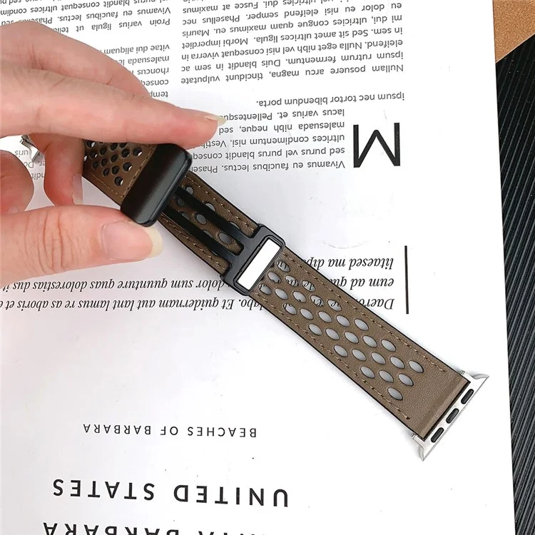 Watch Band For Apple Watch Series 10 42mm / 9 8 7 41mm / SE (2023) SE (2022) SE 6 5 4 40mm / 3 2 1 38mm Hollow-Out Leather Strap - Black