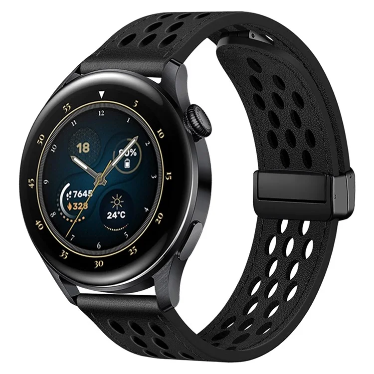 Для Huawei Watch GT 3 42 мм / GT 3 Pro 20 мм кожаный ремешок с дырками - черный