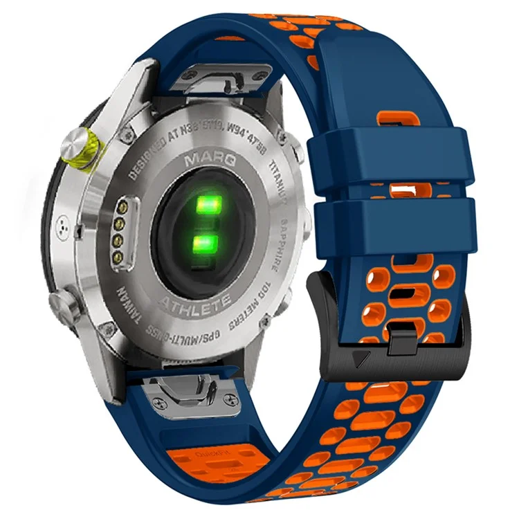 Para Garmin Fenix 7 / 7 Pro Correa de Reloj de Silicona 22 mm de Doble Color con 3 Filas de Agujeros - Zafiro+Naranja