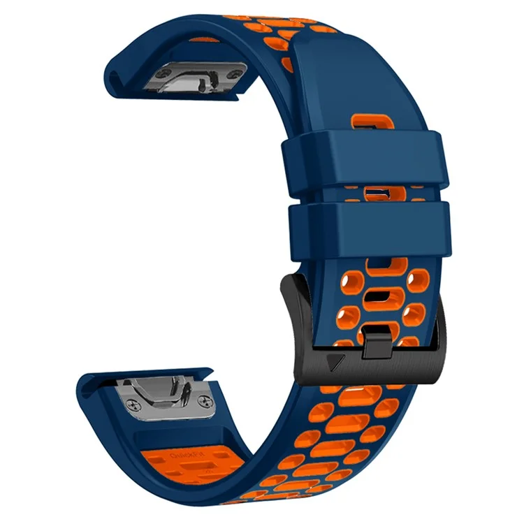 Para Garmin Fenix 7 / 7 Pro Correa de Reloj de Silicona 22 mm de Doble Color con 3 Filas de Agujeros - Zafiro+Naranja