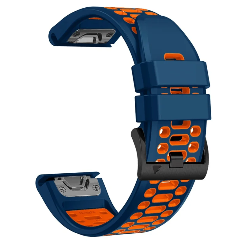 For Garmin Fenix 7X / 7X Pro / 6X Quickfit 26mm Watch Band Three Row Holes Dual Color Silicone Strap - Sapphire Blue / Orange