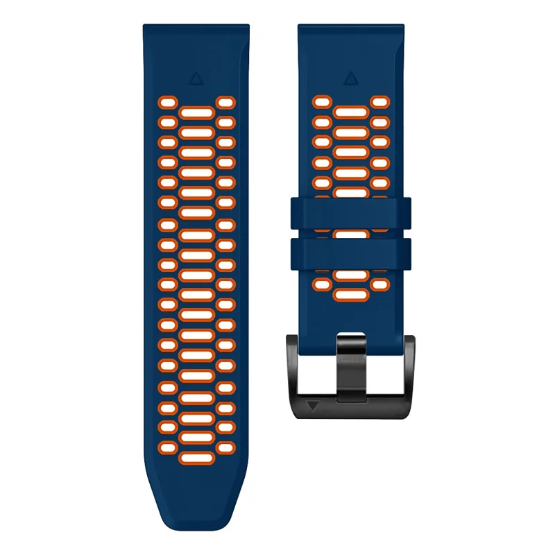 For Garmin Fenix 7X / 7X Pro / 6X Quickfit 26mm Watch Band Three Row Holes Dual Color Silicone Strap - Sapphire Blue / Orange