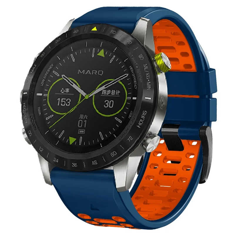 For Garmin Fenix 7X / 7X Pro / 6X Quickfit 26mm Watch Band Three Row Holes Dual Color Silicone Strap - Sapphire Blue / Orange