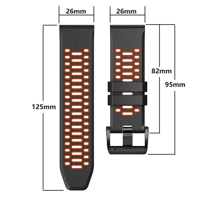 For Garmin Fenix 7X / 7X Pro / 6X Quickfit 26mm Watch Band Three Row Holes Dual Color Silicone Strap - Sapphire Blue / Orange