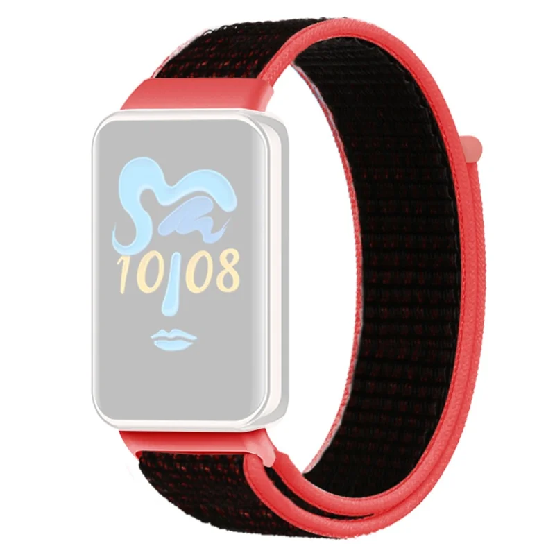 For Honor Band 9 Nylon Watch Strap Loop Fastener Adjustable Wrist Band Replacement - Red+Black