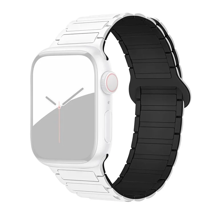 Para Apple Watch Series 10 42mm / 9 8 7 41mm / SE (2023) SE (2022) SE 6 5 4 40mm / 3 2 1 38mm Watchband Soft Silicone Magnetic Strap - Branco / Preto