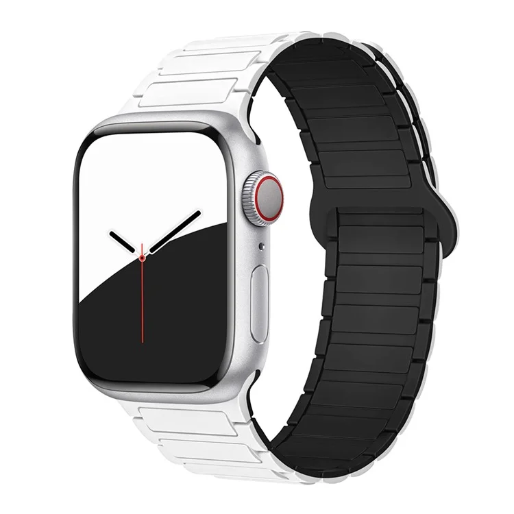 Para Apple Watch Series 10 42mm / 9 8 7 41mm / SE (2023) SE (2022) SE 6 5 4 40mm / 3 2 1 38mm Watchband Soft Silicone Magnetic Strap - Branco / Preto