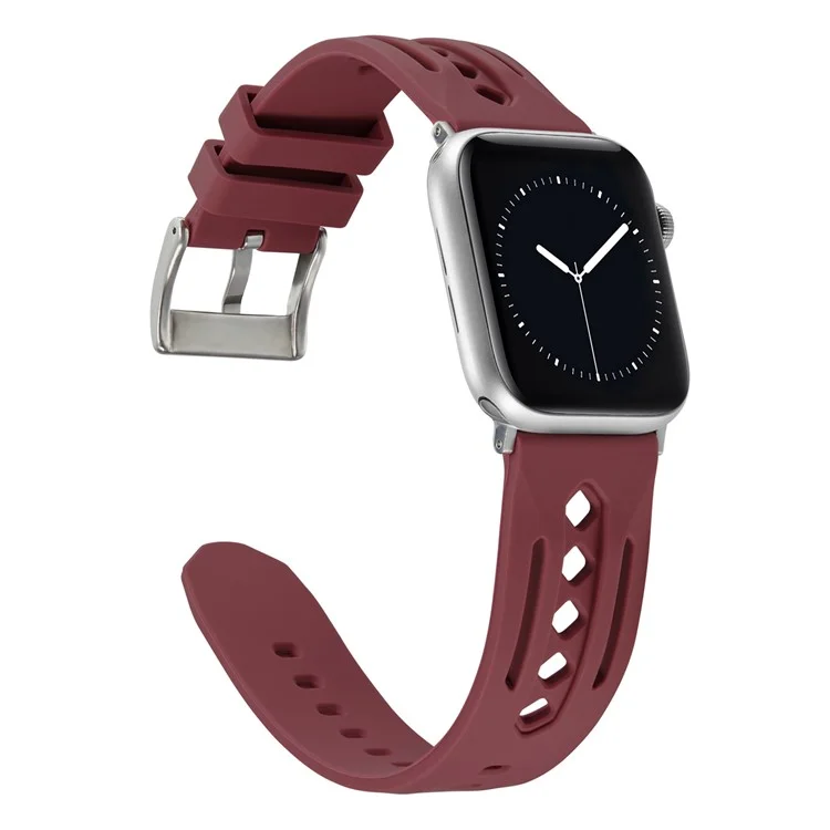 Watch Strap For Apple Watch Series 10 42mm / 9 8 7 41mm / SE (2023) SE (2022) SE 6 5 4 40mm / 3 2 1 38mm Hollow Silicone Band - Wine Red