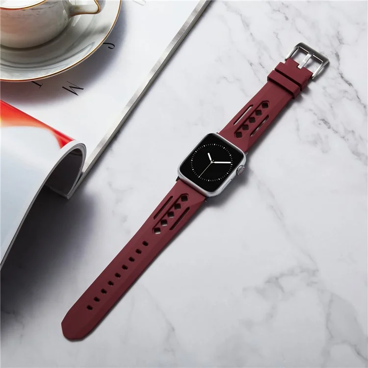 Watch Strap For Apple Watch Series 10 42mm / 9 8 7 41mm / SE (2023) SE (2022) SE 6 5 4 40mm / 3 2 1 38mm Hollow Silicone Band - Wine Red