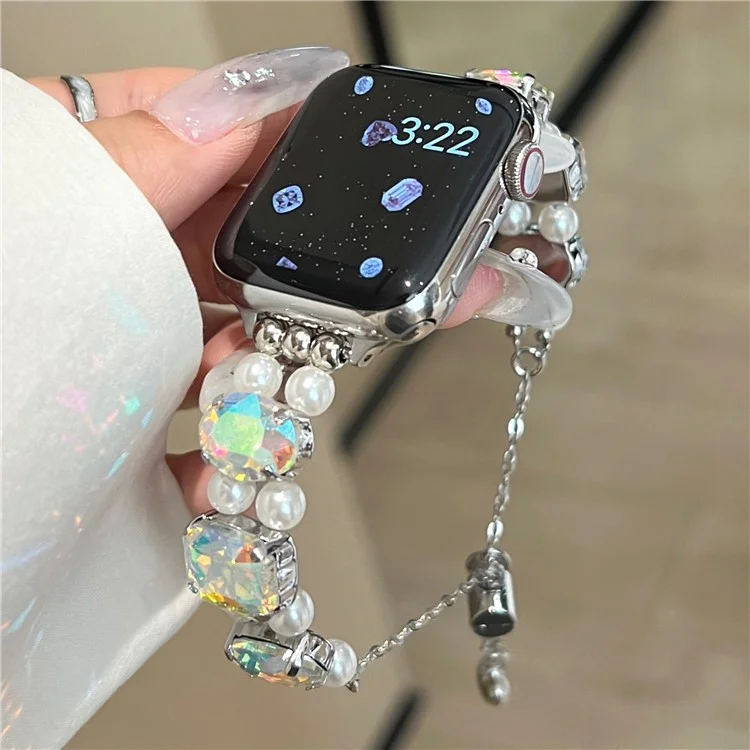 Correa de reloj para Apple Watch 10 46 mm / Ultra 2 / Ultra 49 mm / 9 8 7 45 mm / SE (2023) SE (2022) SE 6 5 4 44 mm / 3 2 1 42 mm - Estilo elástico / Láser Gem+White Pearl