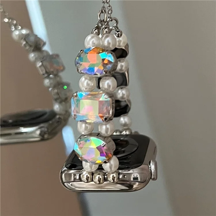 Correa de reloj para Apple Watch 10 46 mm / Ultra 2 / Ultra 49 mm / 9 8 7 45 mm / SE (2023) SE (2022) SE 6 5 4 44 mm / 3 2 1 42 mm - Estilo elástico / Láser Gem+White Pearl