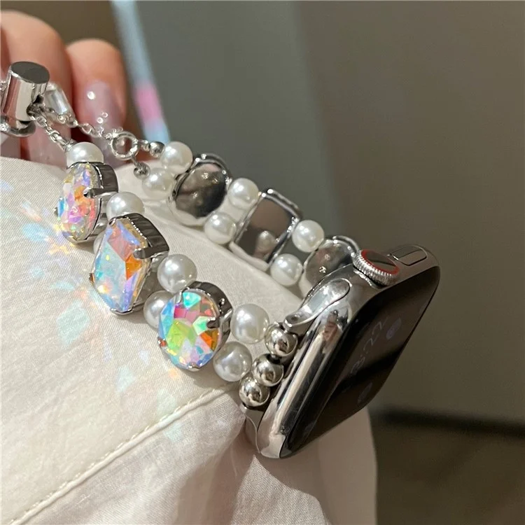 Correa de reloj para Apple Watch 10 46 mm / Ultra 2 / Ultra 49 mm / 9 8 7 45 mm / SE (2023) SE (2022) SE 6 5 4 44 mm / 3 2 1 42 mm - Estilo elástico / Láser Gem+White Pearl