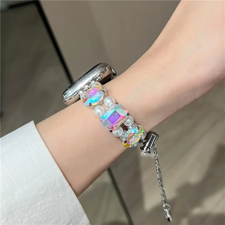 Correa de reloj para Apple Watch 10 46 mm / Ultra 2 / Ultra 49 mm / 9 8 7 45 mm / SE (2023) SE (2022) SE 6 5 4 44 mm / 3 2 1 42 mm - Estilo elástico / Láser Gem+White Pearl
