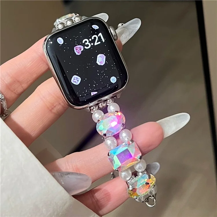 Correa de reloj para Apple Watch 10 46 mm / Ultra 2 / Ultra 49 mm / 9 8 7 45 mm / SE (2023) SE (2022) SE 6 5 4 44 mm / 3 2 1 42 mm - Estilo elástico / Láser Gem+White Pearl