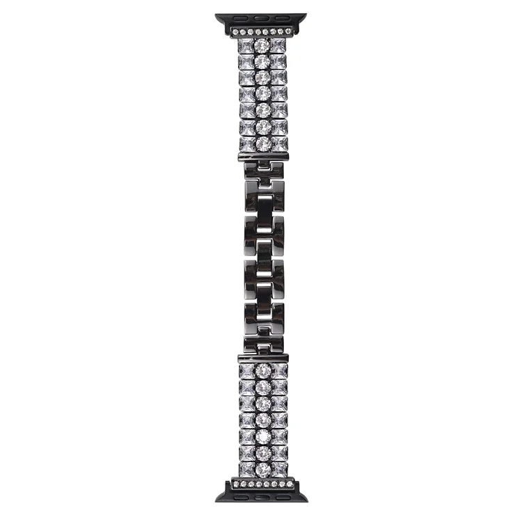 Para Apple Watch Series 10 42mm / 9 8 7 41mm / SE (2023) SE (2022) SE 6 5 4 40mm / 3 2 1 38mm Pulsera de Reloj Diamante Metal - Negro