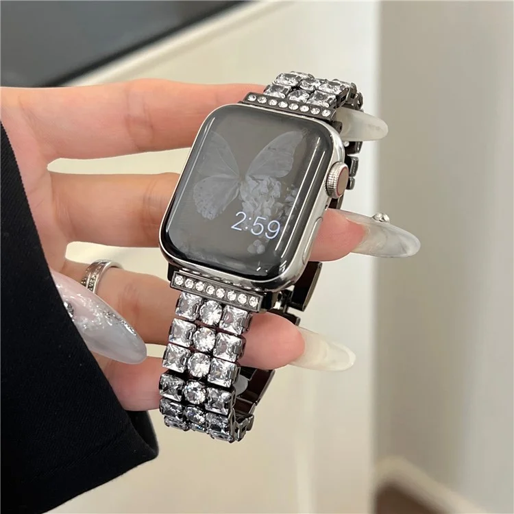 Para Apple Watch Series 10 42mm / 9 8 7 41mm / SE (2023) SE (2022) SE 6 5 4 40mm / 3 2 1 38mm Pulsera de Reloj Diamante Metal - Negro