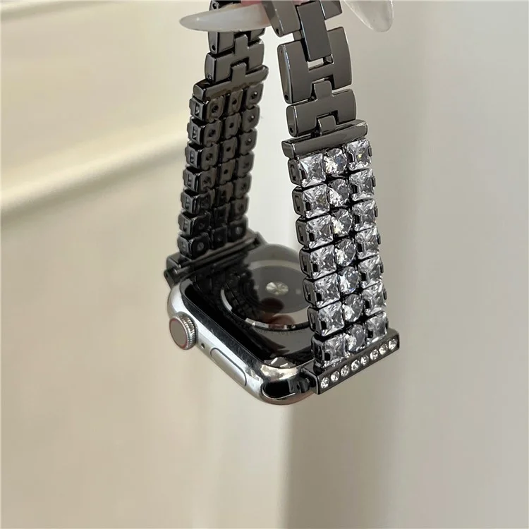 Para Apple Watch Series 10 42mm / 9 8 7 41mm / SE (2023) SE (2022) SE 6 5 4 40mm / 3 2 1 38mm Pulsera de Reloj Diamante Metal - Negro