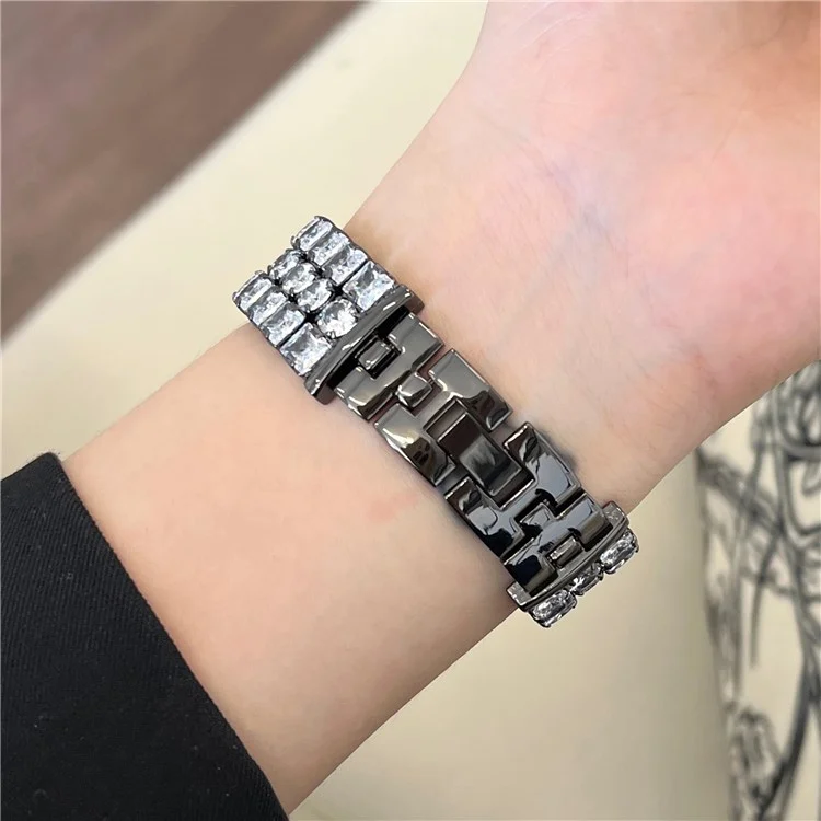 Para Apple Watch Series 10 42mm / 9 8 7 41mm / SE (2023) SE (2022) SE 6 5 4 40mm / 3 2 1 38mm Pulsera de Reloj Diamante Metal - Negro