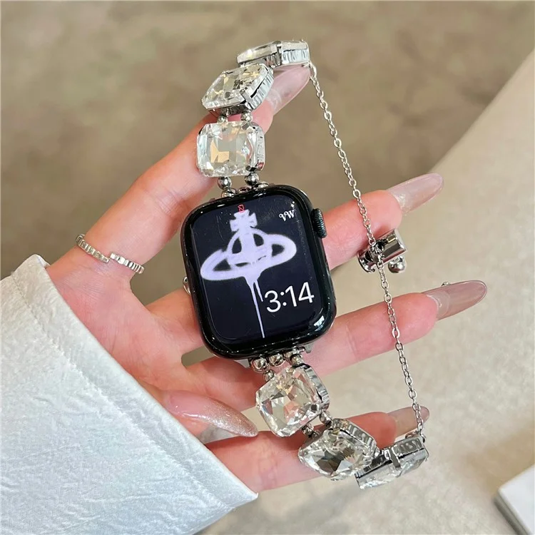 Para Apple Watch 10 46mm / Ultra 2 / Ultra 49mm / 9 8 7 45mm / SE (2023) SE (2022) SE 6 5 4 44mm / 3 2 1 42mm Gem Watch Strap Bracelete - Pedra Branca / Prata