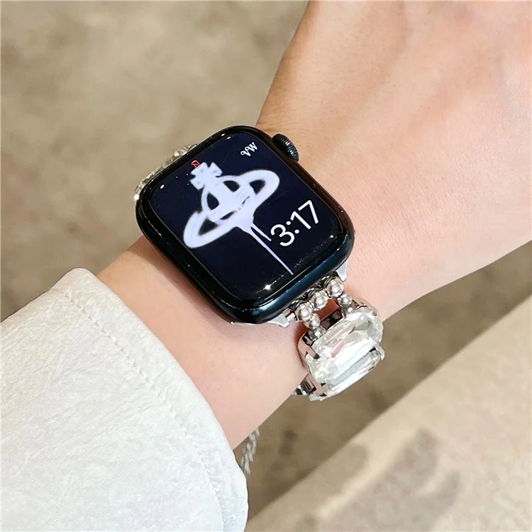 Para Apple Watch 10 46mm / Ultra 2 / Ultra 49mm / 9 8 7 45mm / SE (2023) SE (2022) SE 6 5 4 44mm / 3 2 1 42mm Gem Watch Strap Bracelete - Pedra Branca / Prata