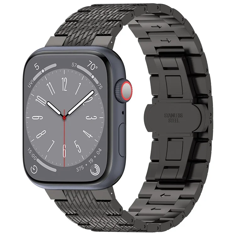 Für Apple Watch Series 10 42mm / 9 8 7 41mm / SE (2023) SE (2022) SE 6 5 4 40mm / 3 2 1 38mm Armband Textur Edelstahl Armband - Schwarz