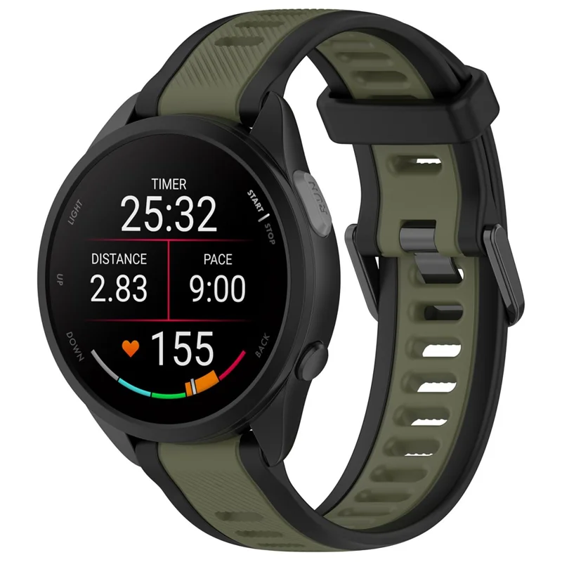 Pour Huawei Watch GT 4 41mm / Garmin Venu 3S Bracelets de montre en silicone bicolores 18mm texturés - Noir+Vert jungle