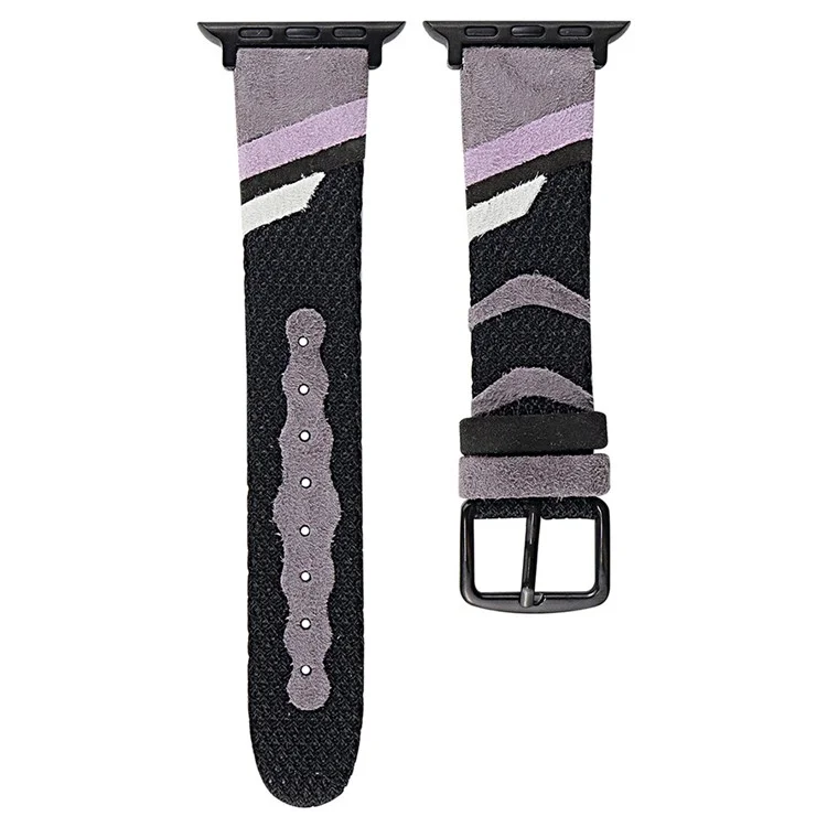 Per Apple Watch Series 10 42mm / 9 8 7 41mm / SE (2023) SE (2022) SE 6 5 4 40mm / 3 2 1 38mm Maglia+Cinturino in Pelle - Grigio+Nero (Fibbia Nera)