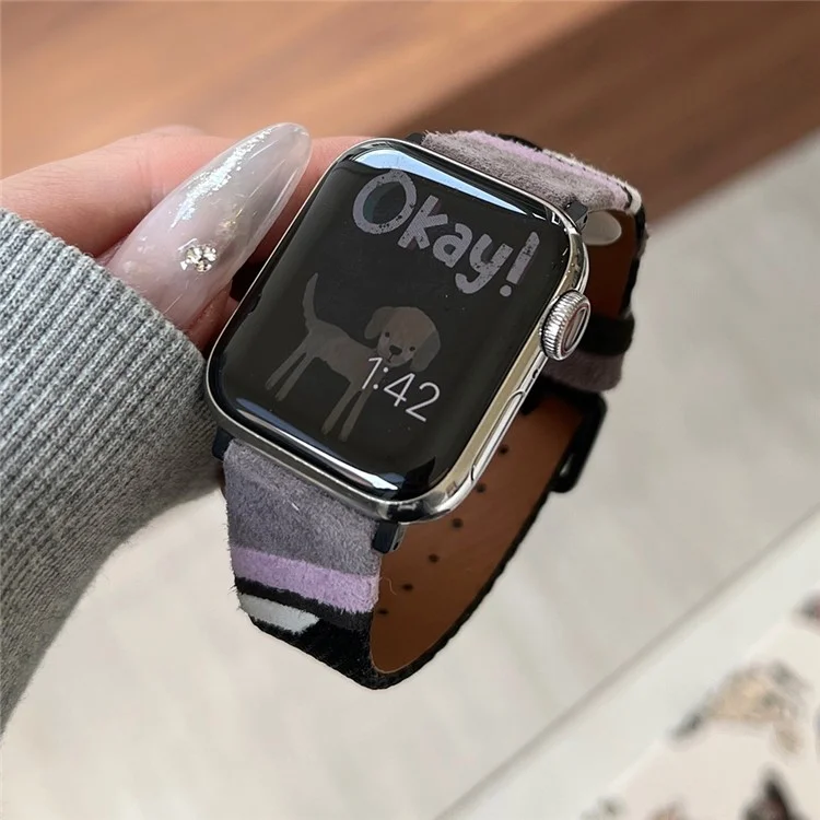 Per Apple Watch Series 10 42mm / 9 8 7 41mm / SE (2023) SE (2022) SE 6 5 4 40mm / 3 2 1 38mm Maglia+Cinturino in Pelle - Grigio+Nero (Fibbia Nera)