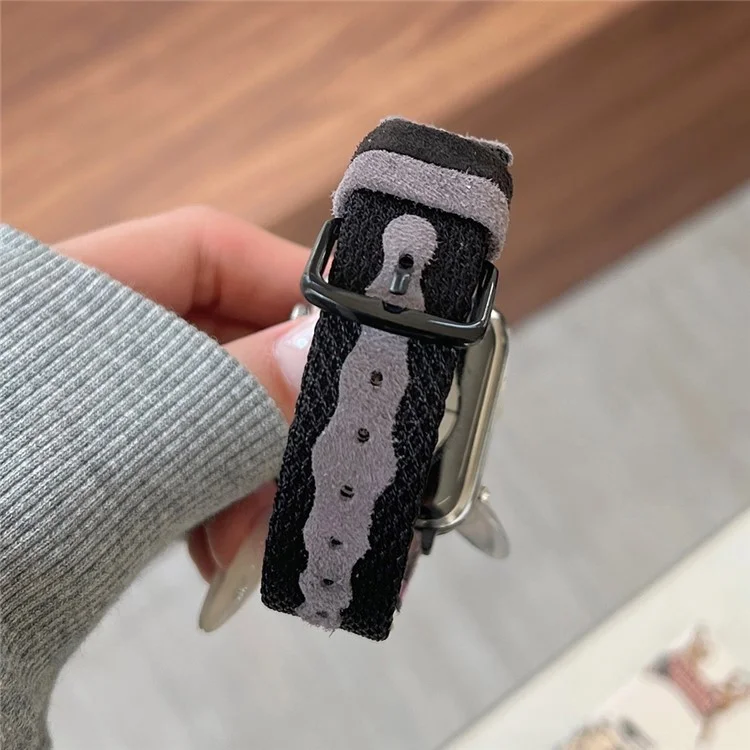 Per Apple Watch Series 10 42mm / 9 8 7 41mm / SE (2023) SE (2022) SE 6 5 4 40mm / 3 2 1 38mm Maglia+Cinturino in Pelle - Grigio+Nero (Fibbia Nera)