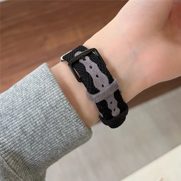 Per Apple Watch Series 10 42mm / 9 8 7 41mm / SE (2023) SE (2022) SE 6 5 4 40mm / 3 2 1 38mm Maglia+Cinturino in Pelle - Grigio+Nero (Fibbia Nera)