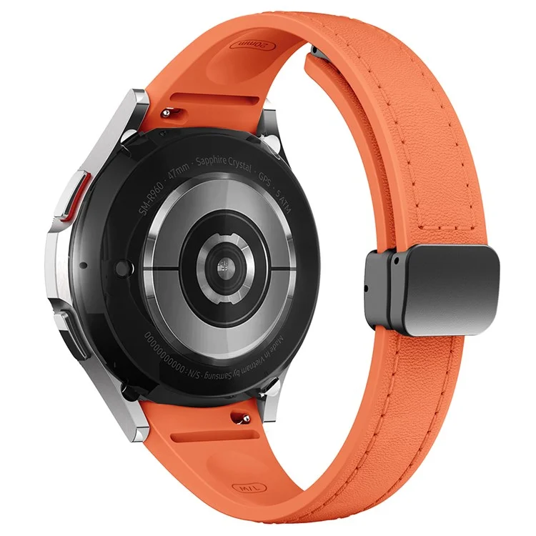 Для Samsung Watch FE 40мм / Watch4 Classic Active / Watch 5 / Watch6 Classic Magnetic Buckle Кожаный+Силиконовый ремешок - Оранжевый+Черная пряжка
