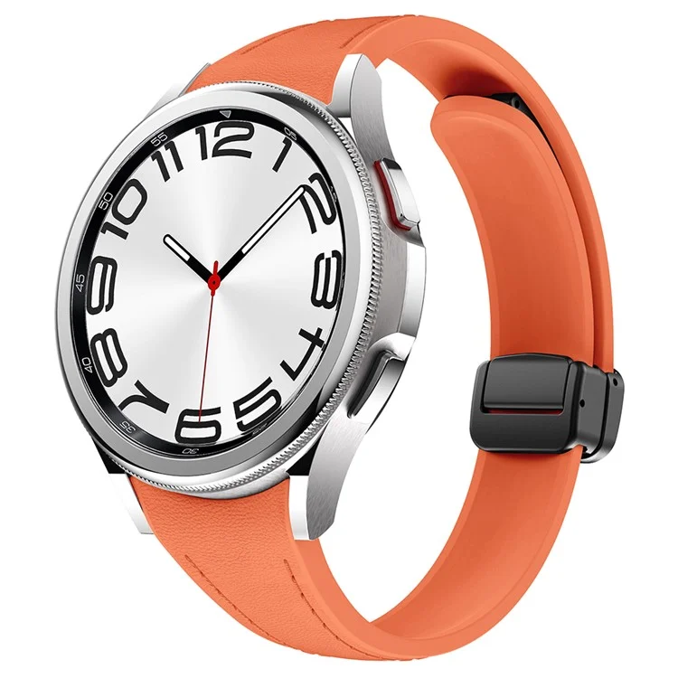 Для Samsung Watch FE 40мм / Watch4 Classic Active / Watch 5 / Watch6 Classic Magnetic Buckle Кожаный+Силиконовый ремешок - Оранжевый+Черная пряжка