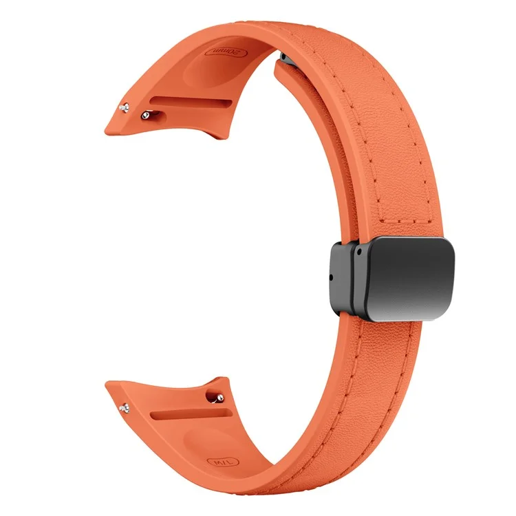 Для Samsung Watch FE 40мм / Watch4 Classic Active / Watch 5 / Watch6 Classic Magnetic Buckle Кожаный+Силиконовый ремешок - Оранжевый+Черная пряжка