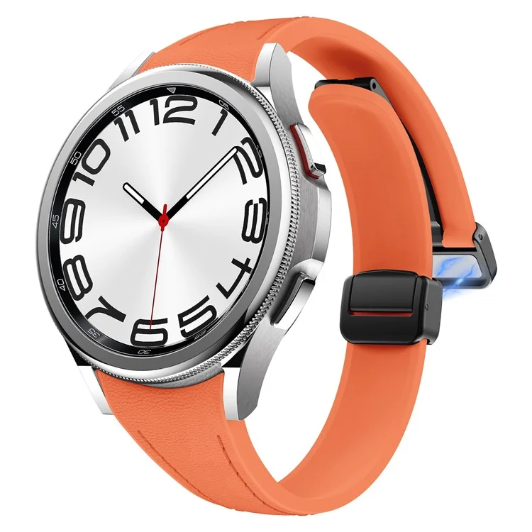 Для Samsung Watch FE 40мм / Watch4 Classic Active / Watch 5 / Watch6 Classic Magnetic Buckle Кожаный+Силиконовый ремешок - Оранжевый+Черная пряжка