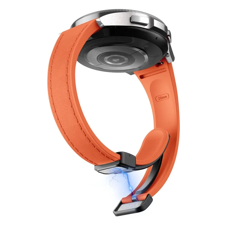 Для Samsung Watch FE 40мм / Watch4 Classic Active / Watch 5 / Watch6 Classic Magnetic Buckle Кожаный+Силиконовый ремешок - Оранжевый+Черная пряжка