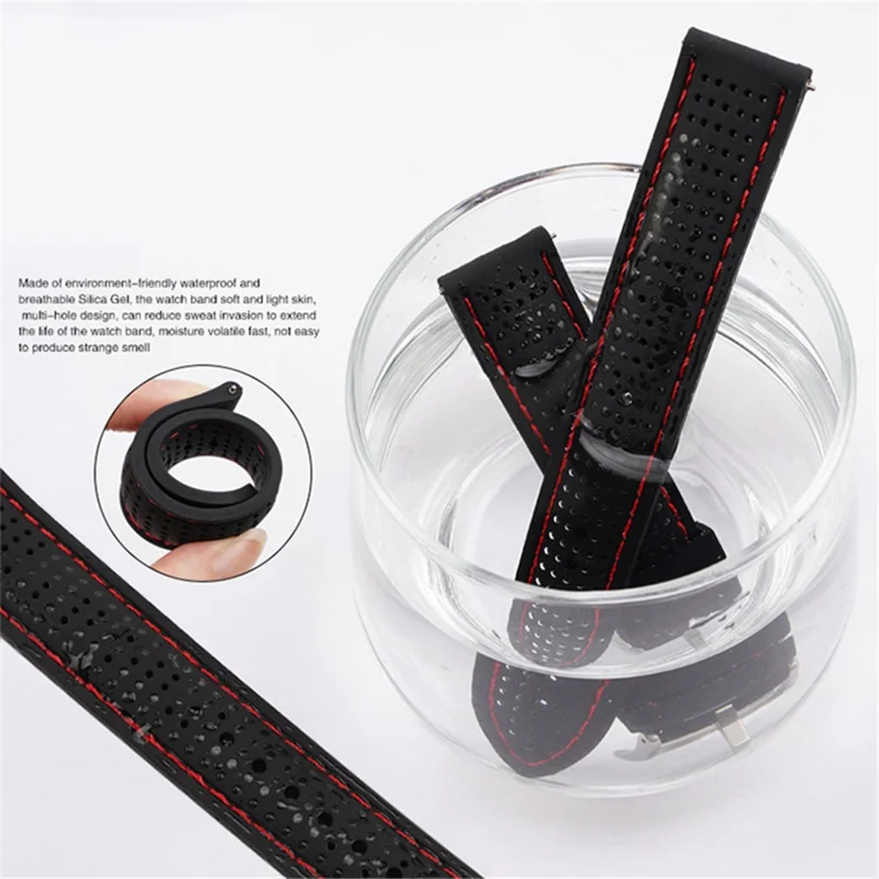 For Huawei Watch GT 4 46mm / Watch 4 / Watch 4 Pro Silicone Strap 22mm Watch Band - Black Buckle / Black+Green Thread