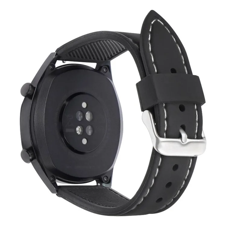 Pour Huawei Watch GT 4 46mm / Watch 4 / Watch 4 Pro Fluorubber Strap 22mm Montre Résistante à l'Eau Band - Noir+Fil Blanc