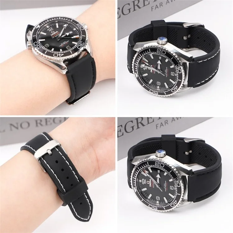 Pour Huawei Watch GT 4 46mm / Watch 4 / Watch 4 Pro Fluorubber Strap 22mm Montre Résistante à l'Eau Band - Noir+Fil Blanc