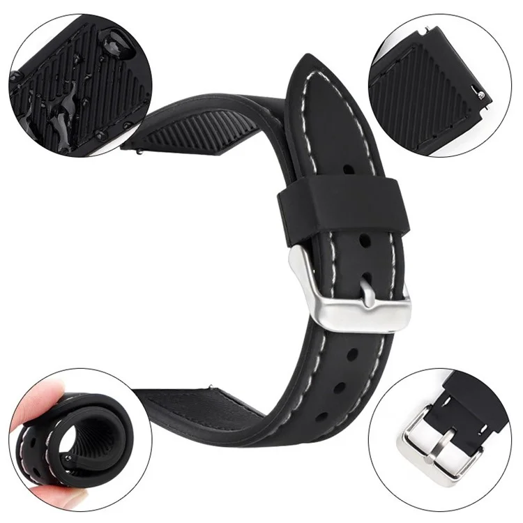 For Huawei Watch GT 4 41mm / Garmin Venu 3S Watch Band 18mm Waterproof Fluorubber Wrist Strap - Black+White Thread
