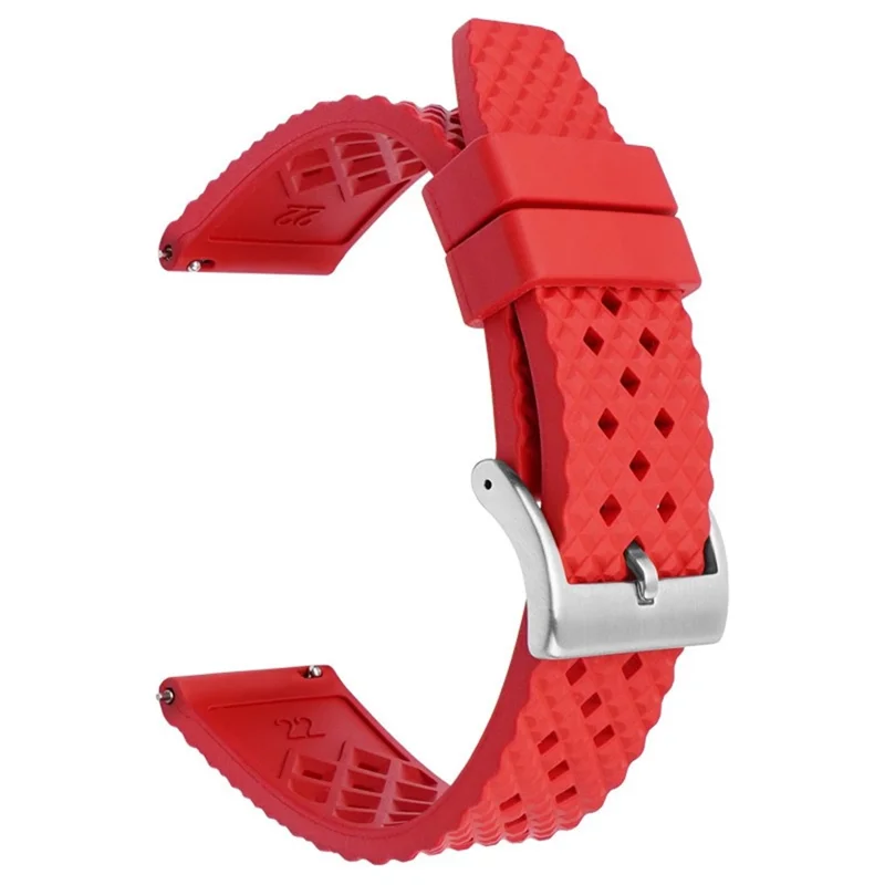 For Garmin Venu 3S / Watch GT 4 41mm Replacement Wrist Band 18mm Fluorubber Watch Strap - Red+Silver Buckle