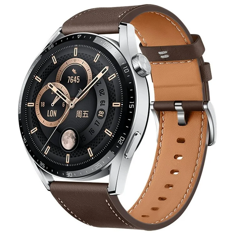 Per Huawei Watch GT 4 46mm / Watch 4 / Watch 4 Pro Cinturino 22mm Vera Pelle Bovina Linee di Cucitura - Marrone Chiaro