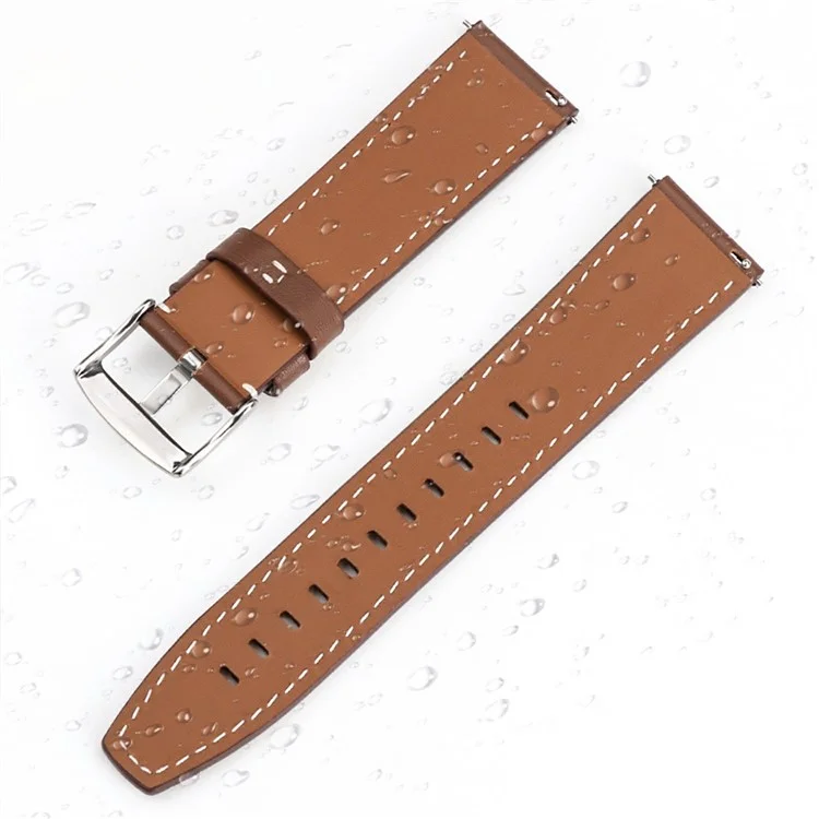 Per Huawei Watch GT 4 46mm / Watch 4 / Watch 4 Pro Cinturino 22mm Vera Pelle Bovina Linee di Cucitura - Marrone Chiaro
