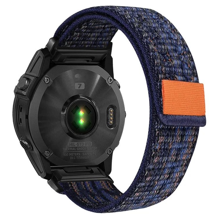 Für Garmin Tactix 7 Pro / Fenix 7X / 6X Pro / 5X Plus Universal Watch Strap Nylon Wrist Band 26mm - Blau+Orange