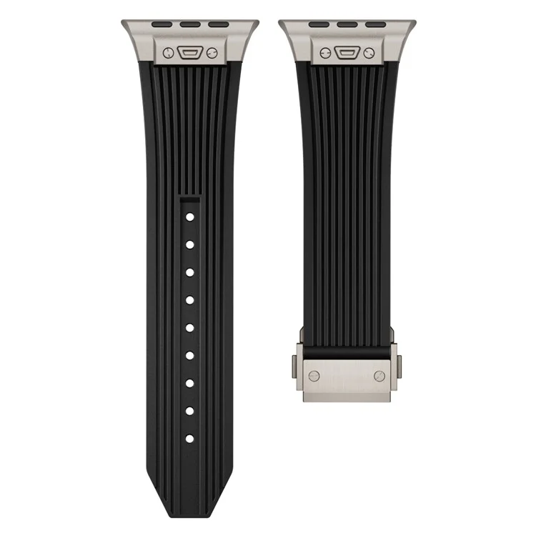 Para Apple Watch 10 46mm / Ultra 2 / Ultra 49mm / 9 8 7 45mm / SE (2023) SE (2022) SE 6 5 4 44mm / 3 2 1 42mm Silicone Watch Band - Fivela de Titânio / Pulseira Preta