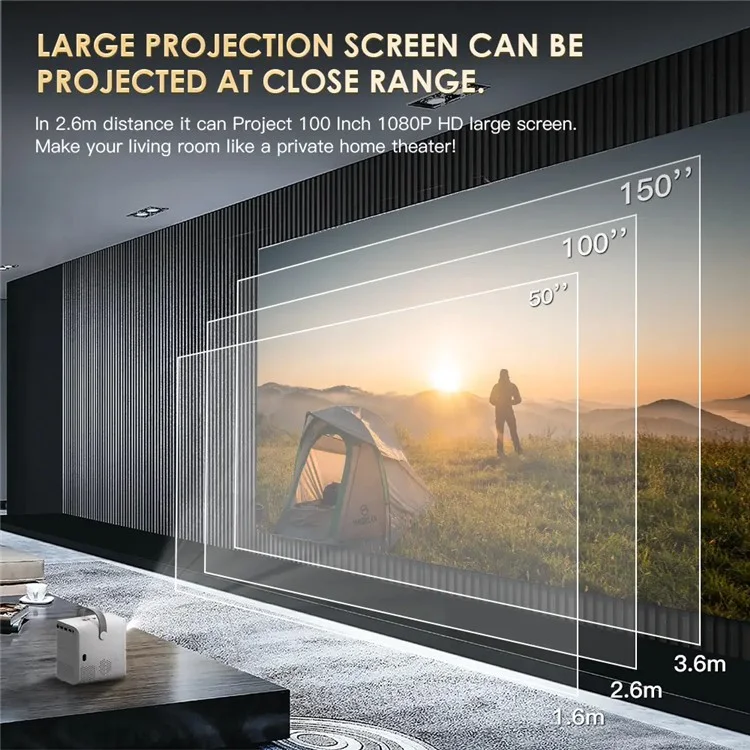 HONGTOP P10 Android 10 Allwinner H700 WiFi6 Bluetooth-compatible HD Video Home Theater LED Projector, 2+8G - EU Plug