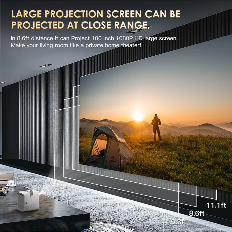 HONGTOP P11 Tragbarer Mini-Projektor WiFi6 Bluetooth-kompatibel HD-Video Home Theater 4+64G LED-Projektor - US-Stecker / Schwarz